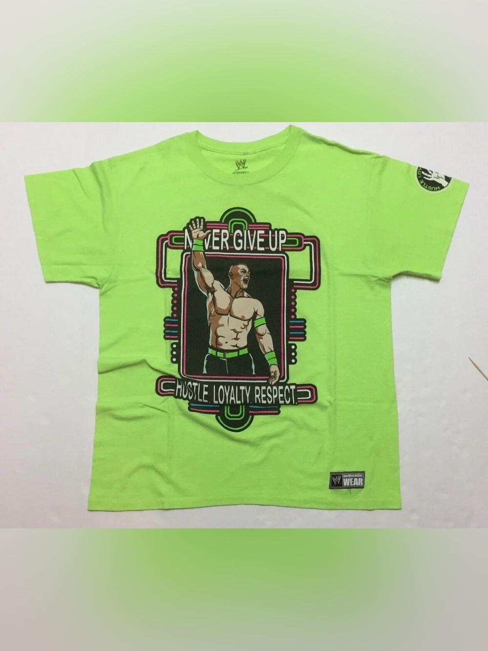 John Cena T-Shirt Size Large Neon Green Official WWE "You Can't See Me" Large